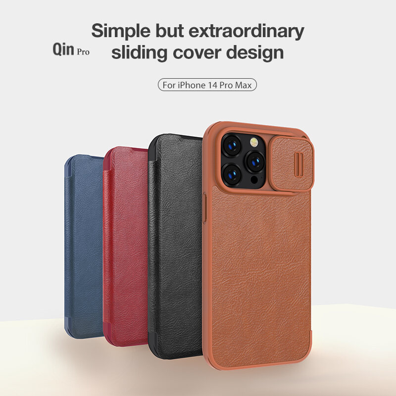 iPhone 15 14 13 / Plus / + / Pro / Max /  6.7 6.1 - Qin Leather Case Pro - Flip Casing Full Coverage Wallet Card Slot Sliding Camera Protection Shock Resistant High Quality Lens Anti Scratch Drop Impa