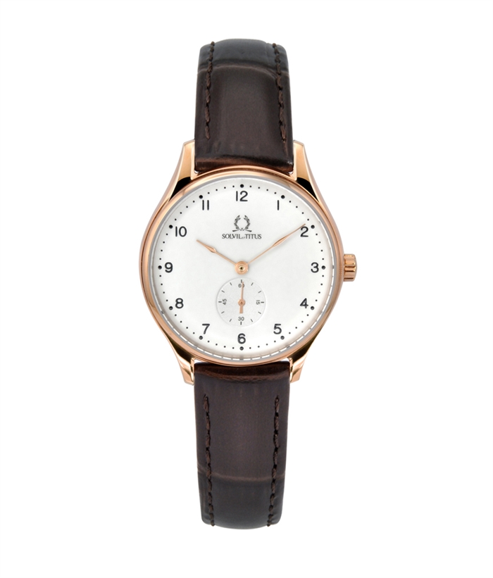 Solvil et Titus Classicist Women's Small Second Quartz in Silver White Dial and Dark Brown Leather Strap W06-03255-003