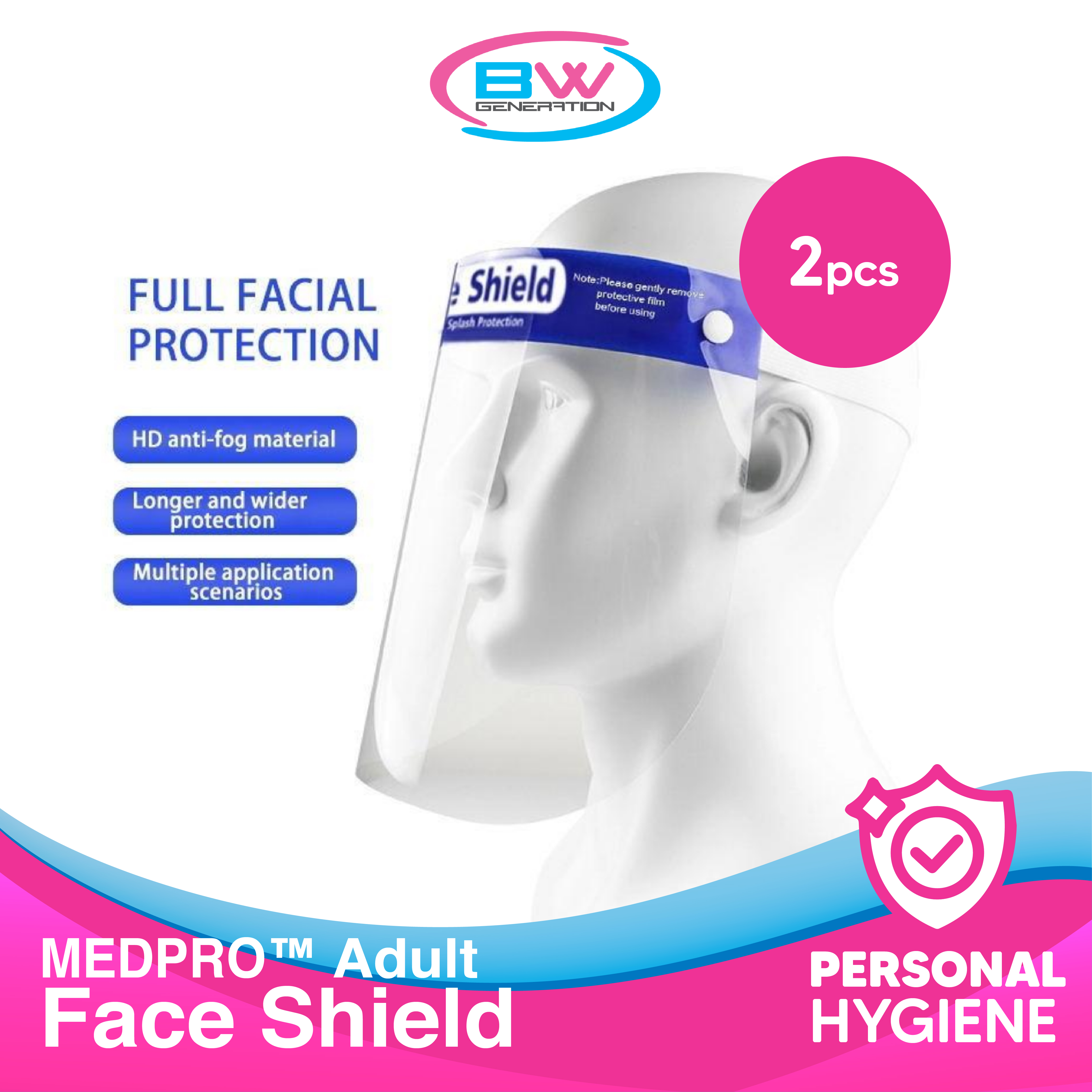 ??11.11????‍?BW Generation - Adults Face Shield - Blue - 2 pcs