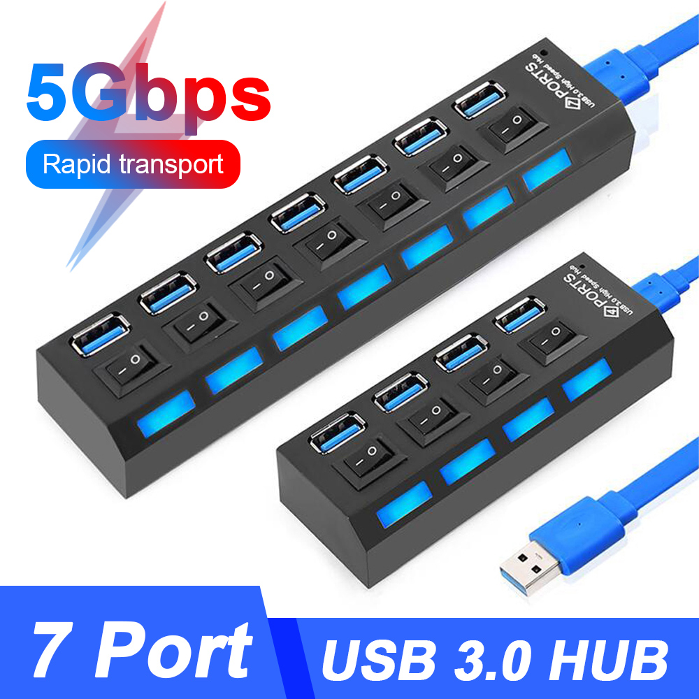 STIGER USB 3.0 HUB Multi USB 2.0 Splitter 4/7 Port Multiple Expander with Switch Power Supply Adapter for PC Laptop