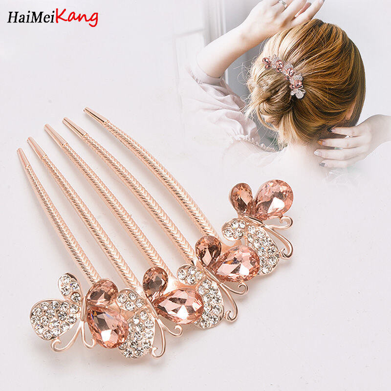 1pc Korean Fashion Pearl Inlaid Hair Comb Rhinestone Alloy Hairpin Elegant Coil Hair Clip Ornament Hair Accessories