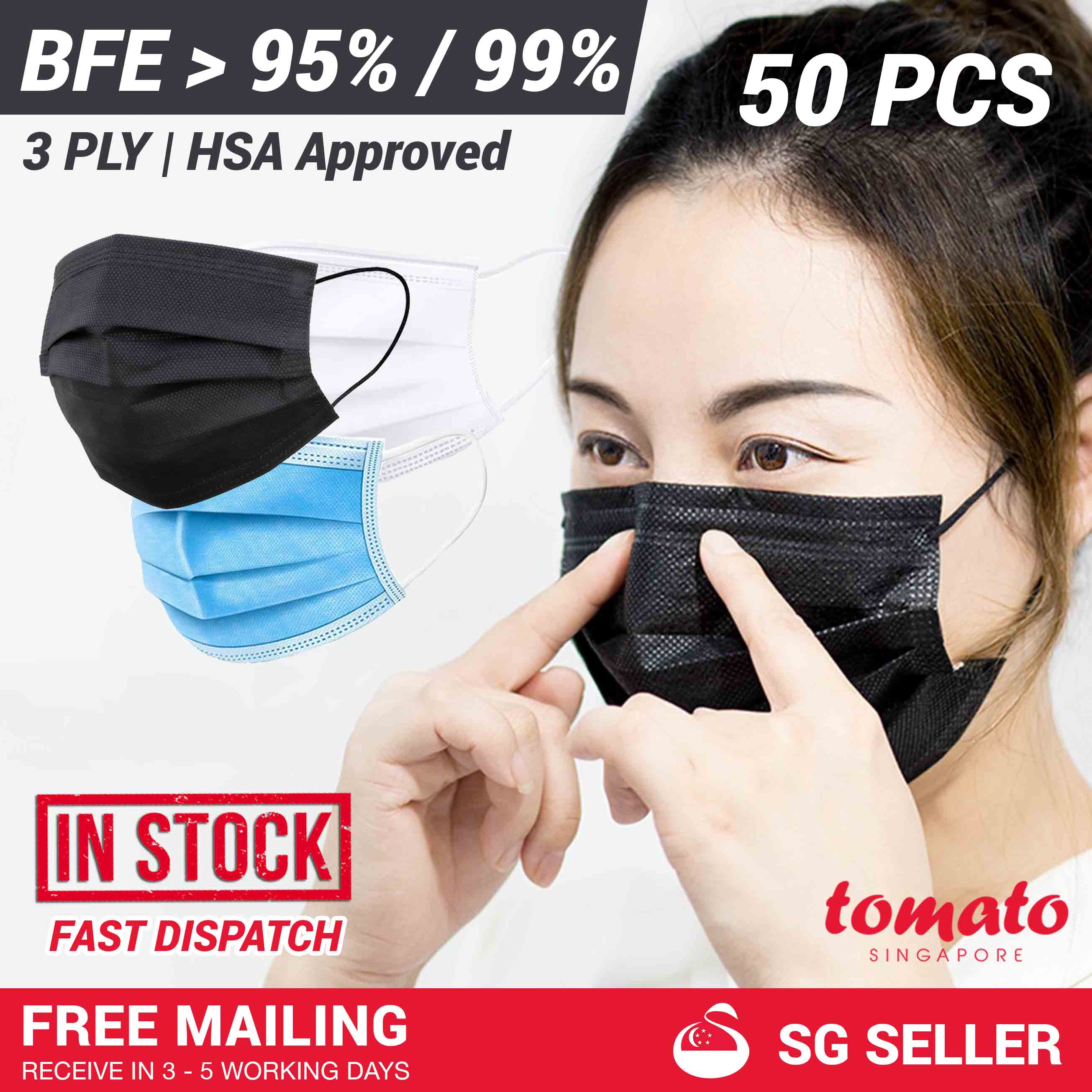 [LOCAL SELLER] 50 PCS 3 PLY BFE 95% 99% Medical Surgical Grade Disposable Face Mask HSA Import Approved