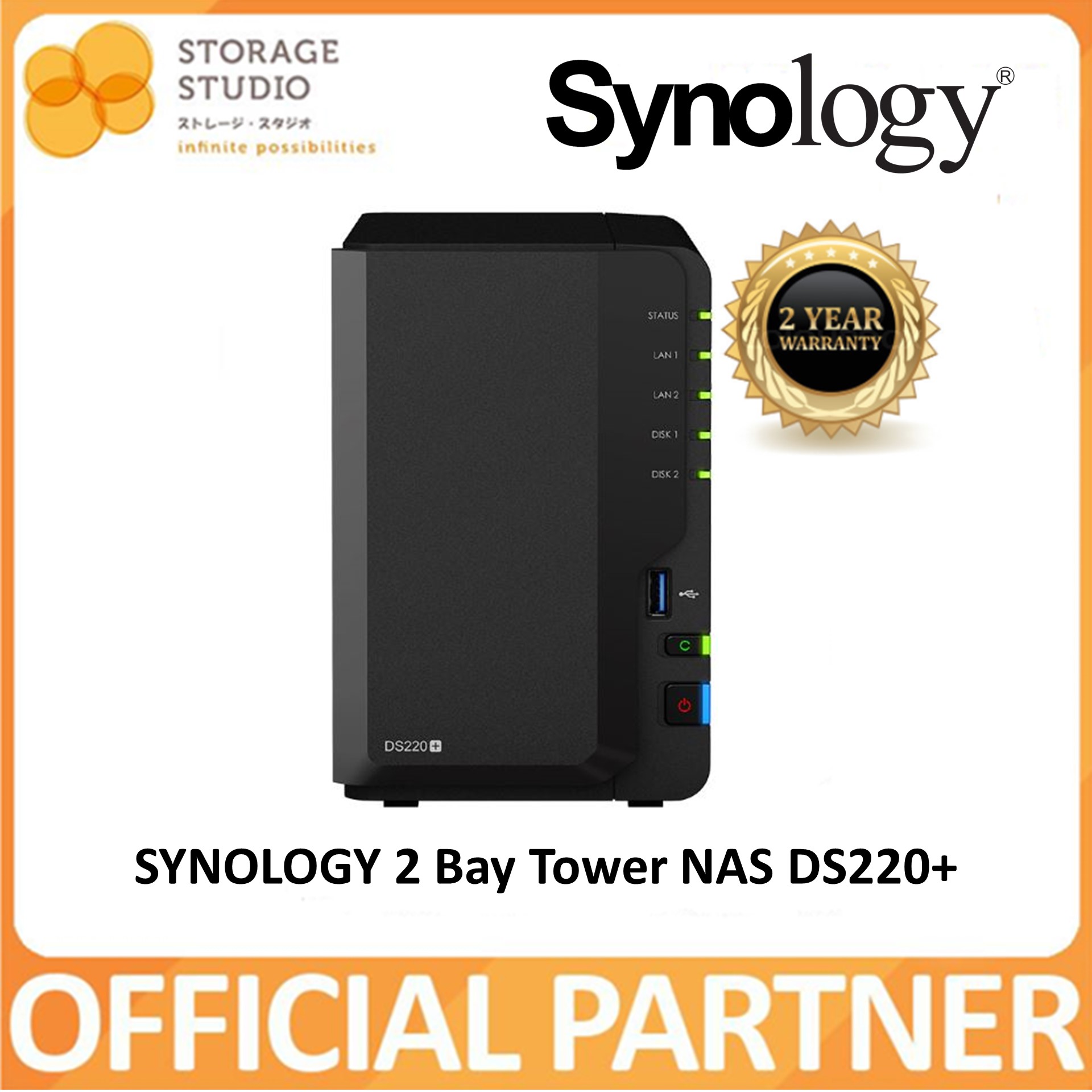 SYNOLOGY DS220+ 2 Bay DiskStation NAS (Enclosure alone without hard disk). Singapore Local 2 Years Warranty **SYNOLOGY OFFICIAL PARTNER**