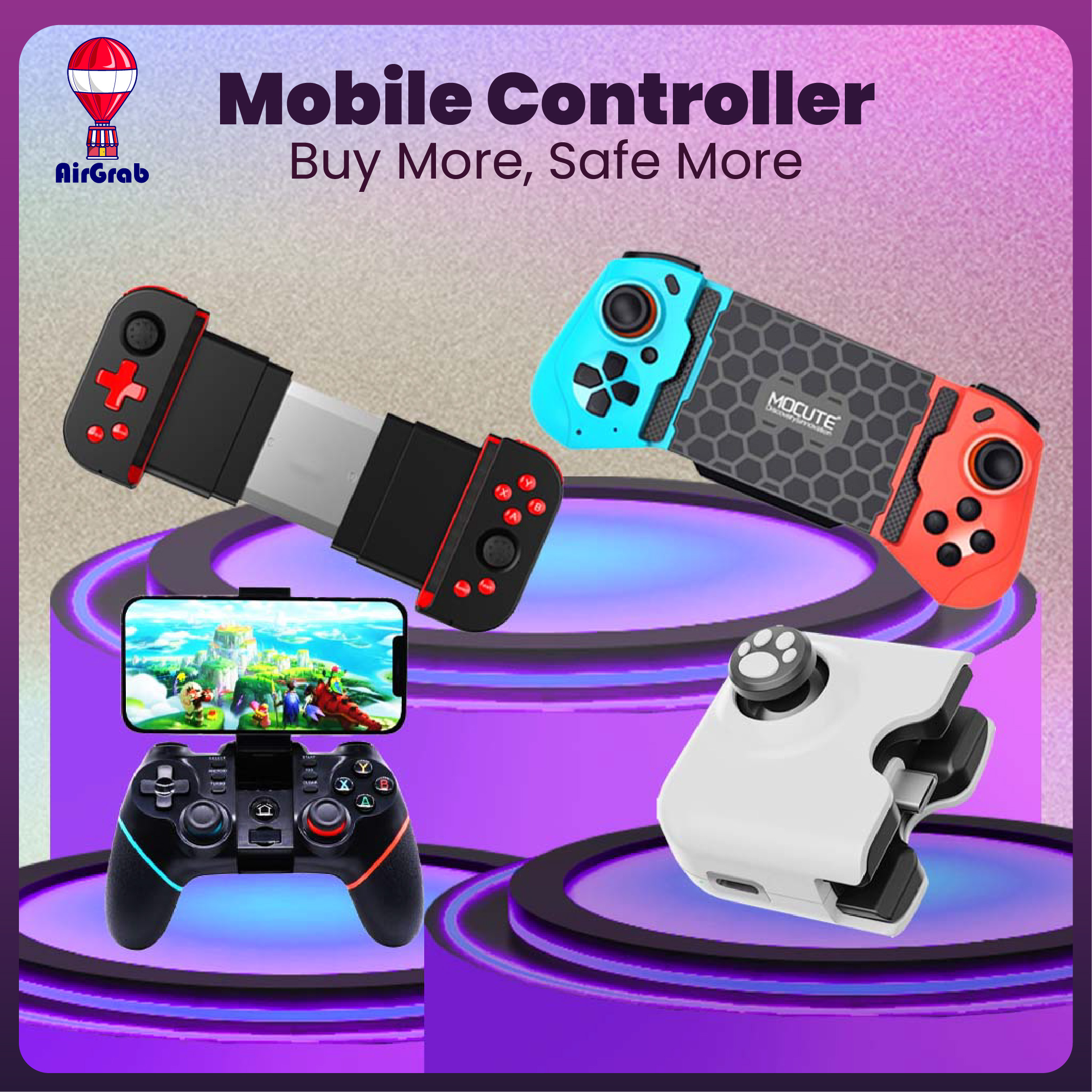 Phone Controller for iPhone iOS and Android Wireless Gaming Joystick Bluetooth Controller Custom Key Mapping, Responsive, Suitable for Genshin, ML, PUBG, CODM [Singapore Seller]