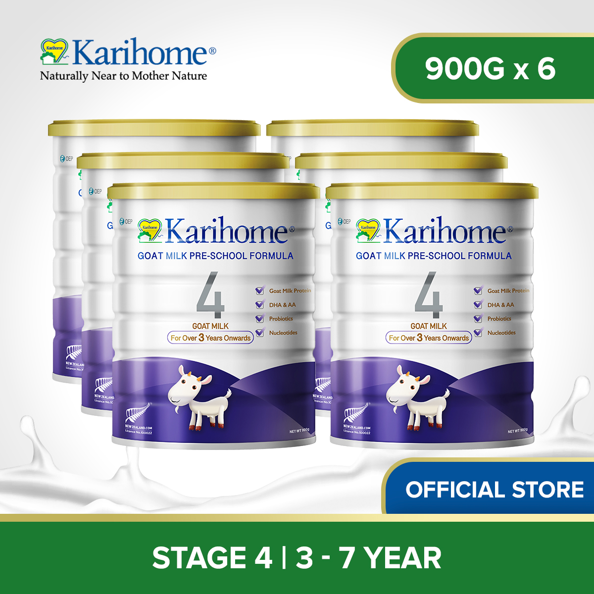 [Bundle of 6] Karihome Goat Milk Pre-School Formula For Stage 4 900g (3yr - 7yr)