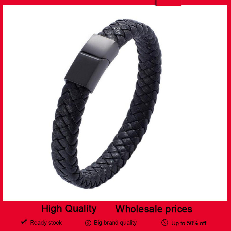 XYP Men's bracelet fashion bracelet for men leather stainless steel magnetic buckle mens accessories