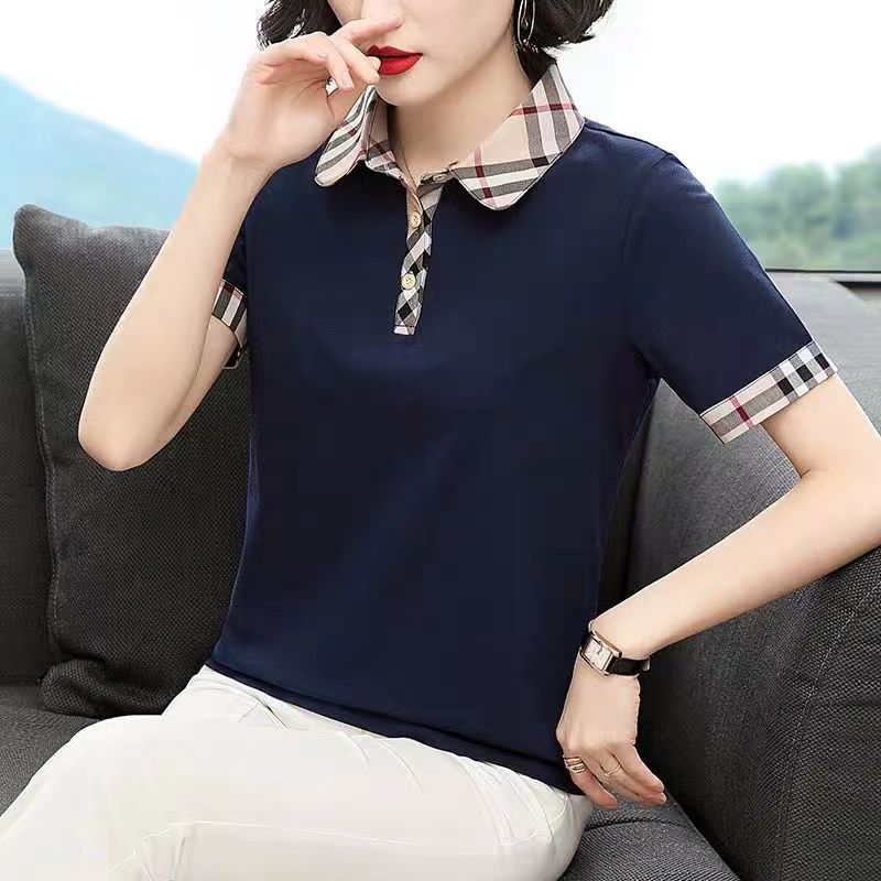 【100%Cotton】100KG Fat Female can Wear Korean Style Short Sleeve Women Polo Shirt Loose Casual Cotton Lapel polo t shirt lady Blouse Trendy