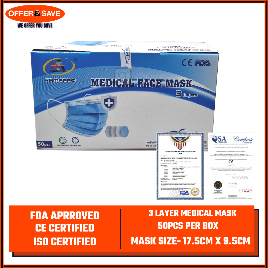 [Local Stock] 3 Ply 50pcs Medical Face Mask FDA CE ISO Approved / Non Medical 3 Ply Face Mask China Standard Approved