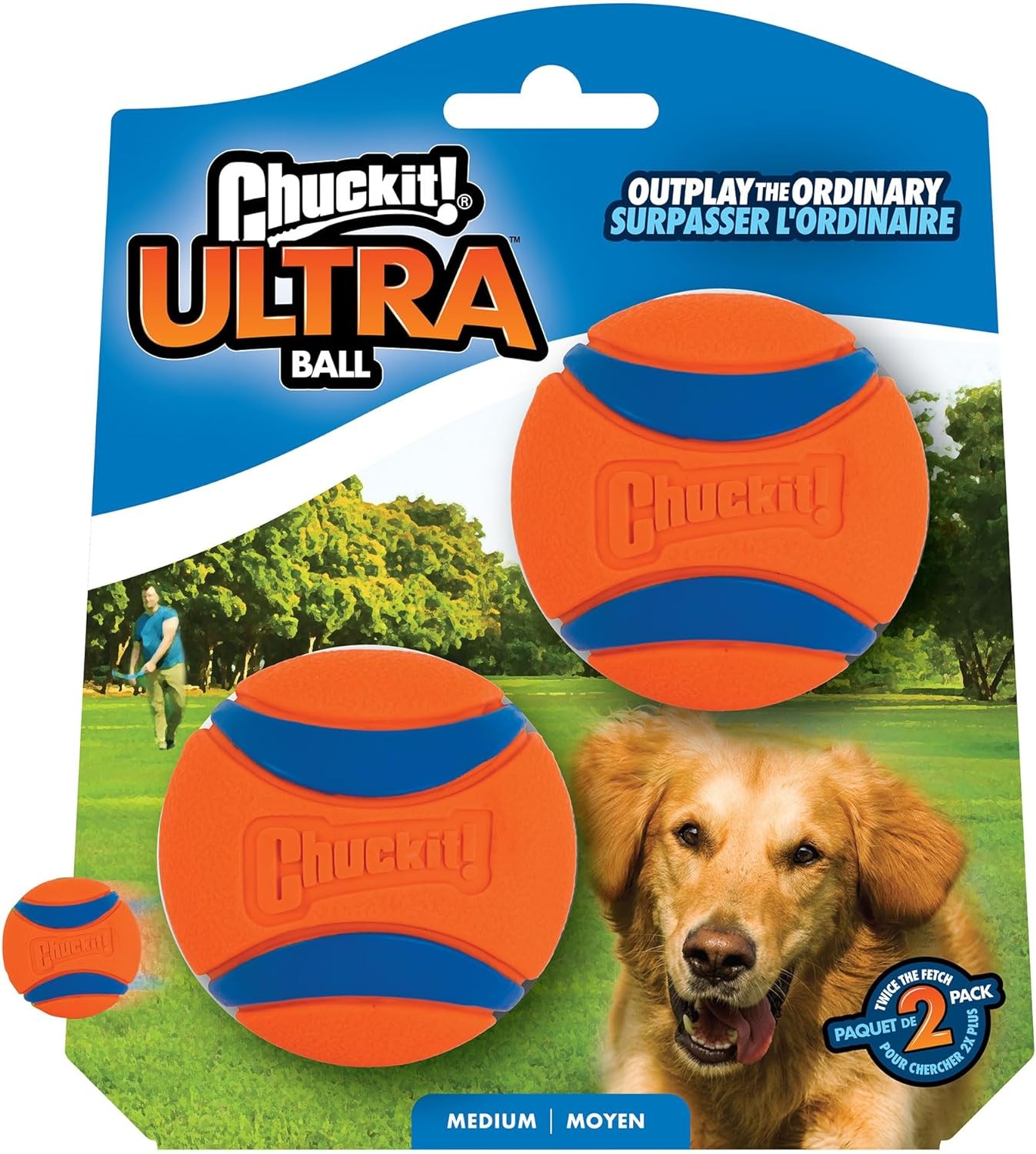 Chuckit Ultra Ball Dog Toy, Medium (2.5 Inch Diameter) Pack of 2, for breeds 20-60 lbs