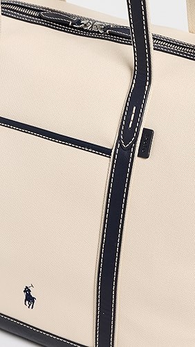 Leather Trim Canvas Large Shopper Tote